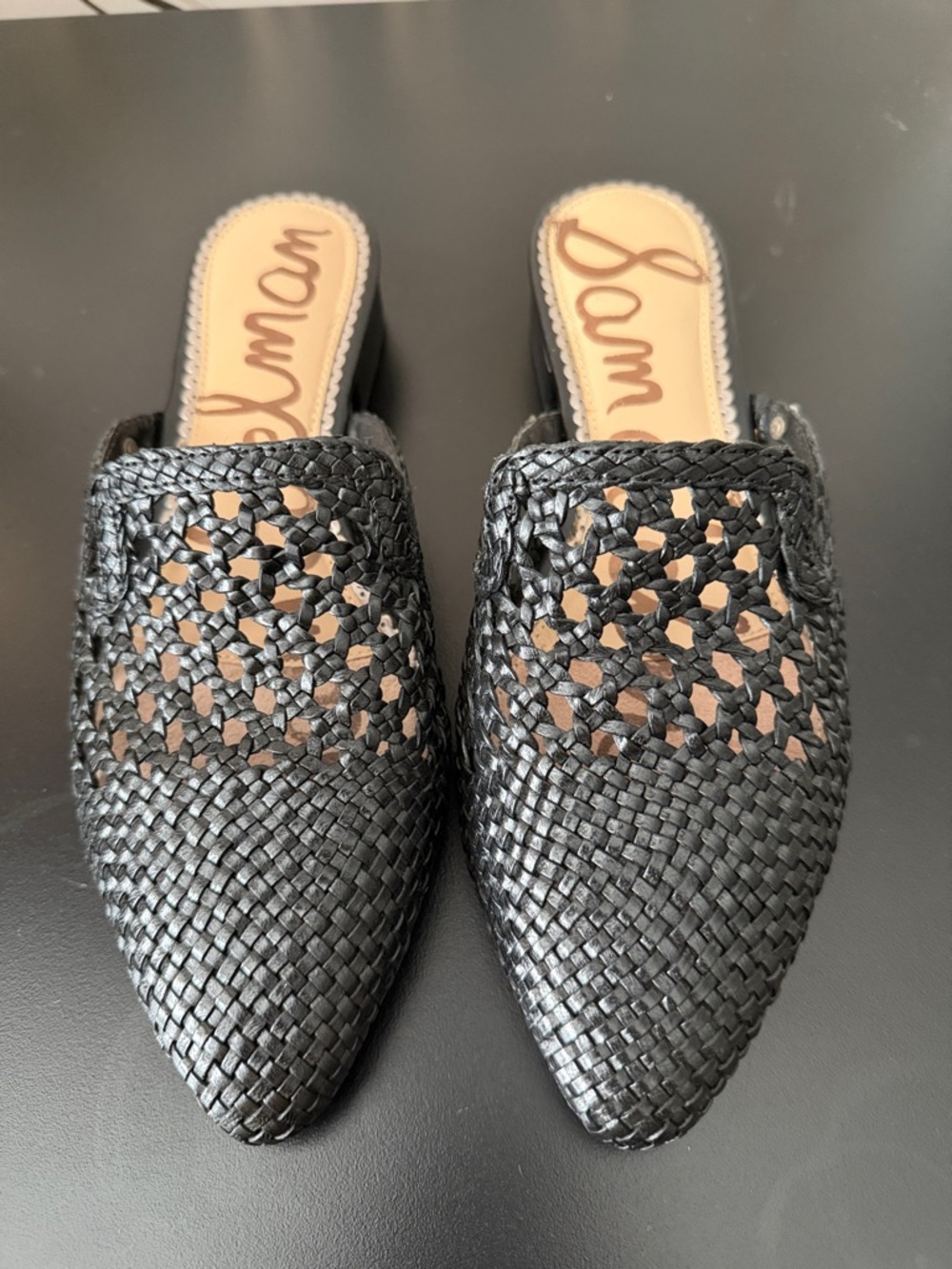Sam Edelman Black Woven Leather Pointed Mule